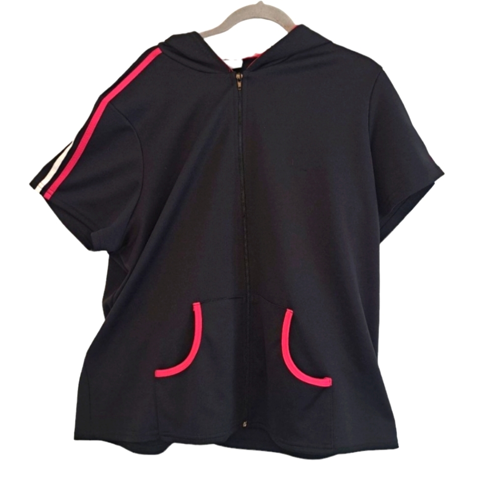 Essentials Black Short Sleeved Hooded Zip Up Athletic Top Jacket Plus Size 1X